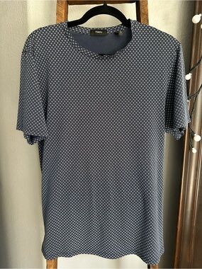 Theory men’s Navy and White Micro Dot Crewneck Tee, size large